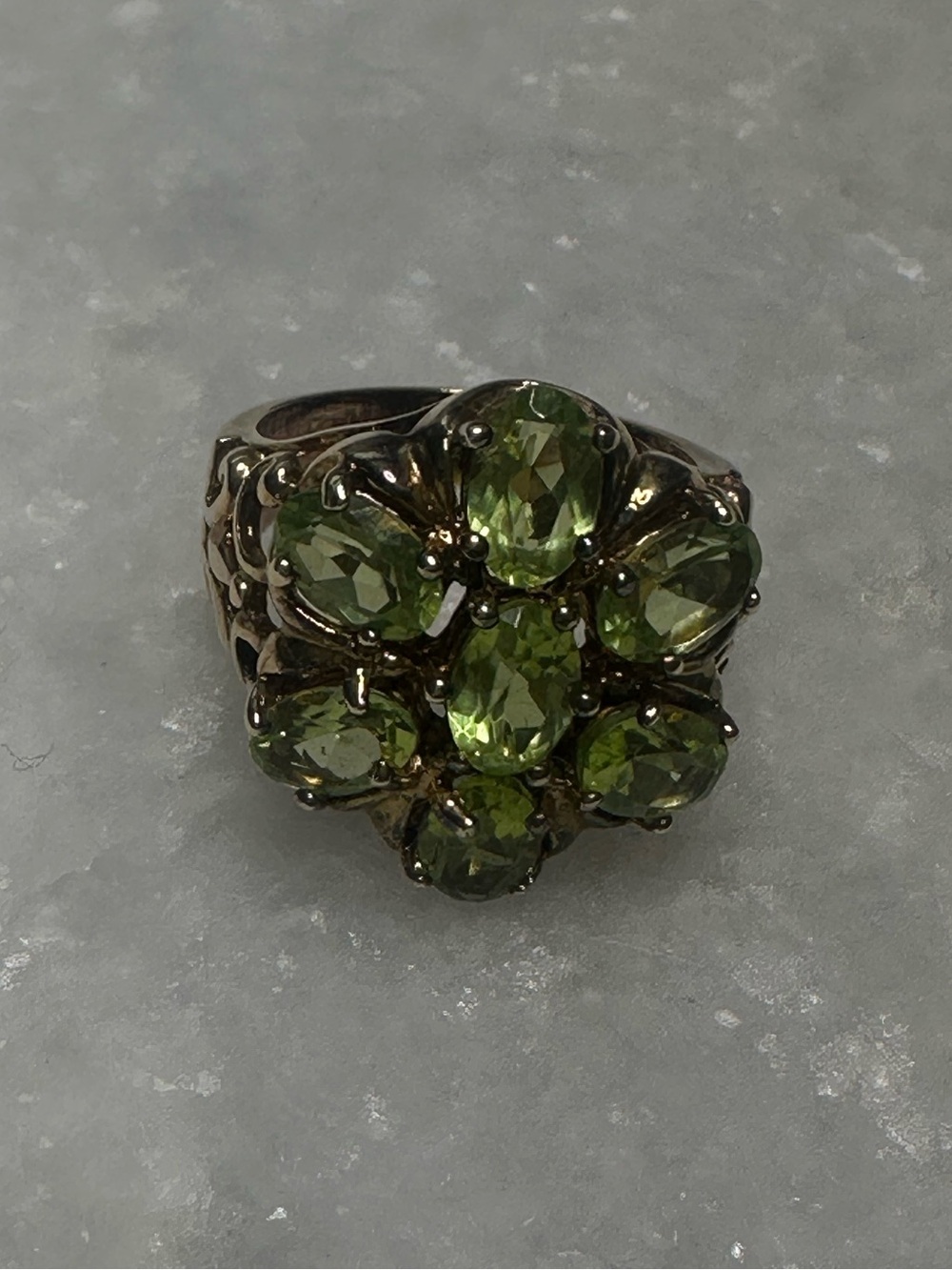 Vintage Green Crystal Flower Cocktail Ring - Women Jewelry